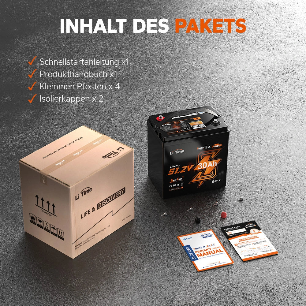 LiTime 48V 30Ah GC2 Bluetooth Lithium Batterie – Golfwagen & Kart Akku mit 100A BMS