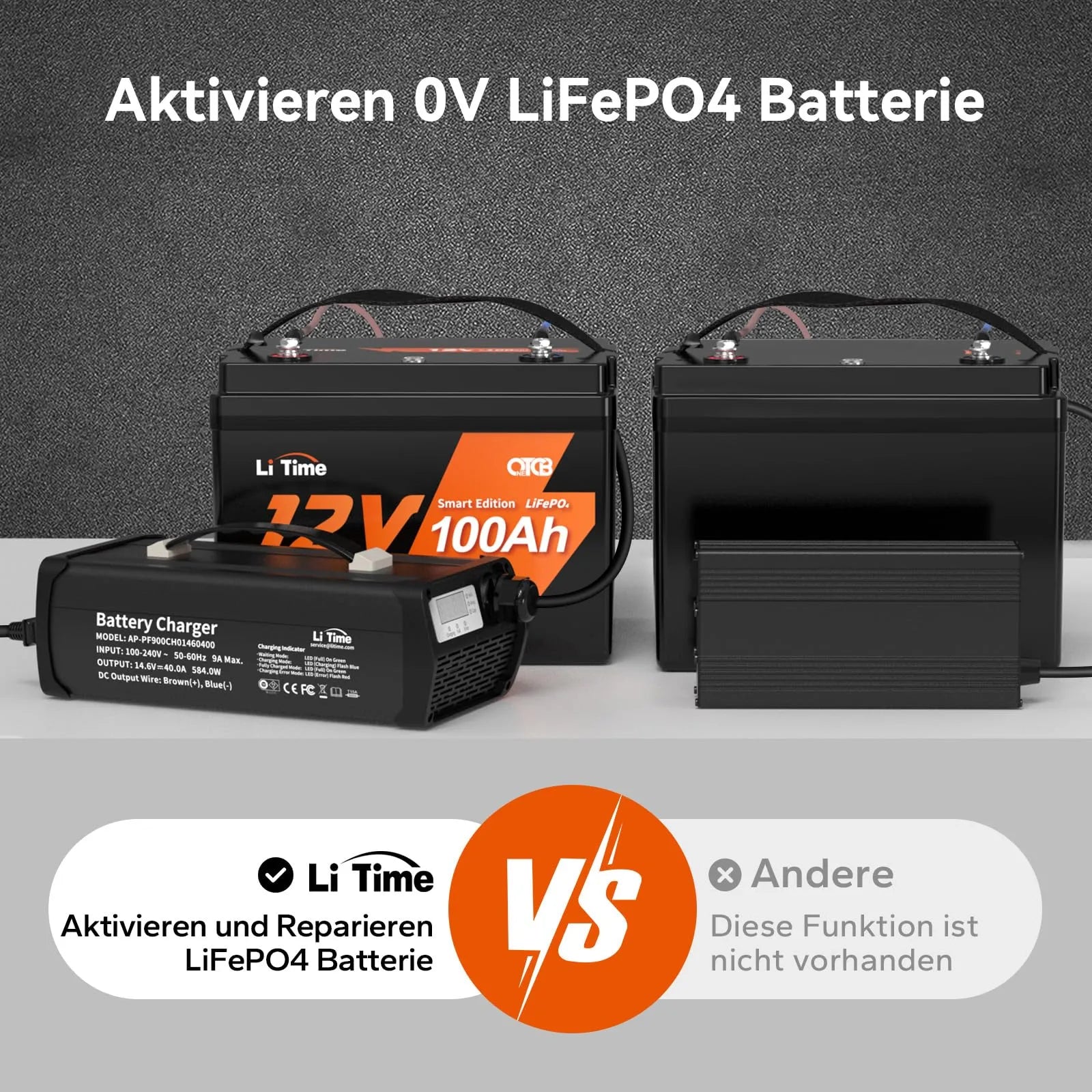 Cargador de batería de litio LiTime 14.6V 40A para batería de litio 12V LiFePO4