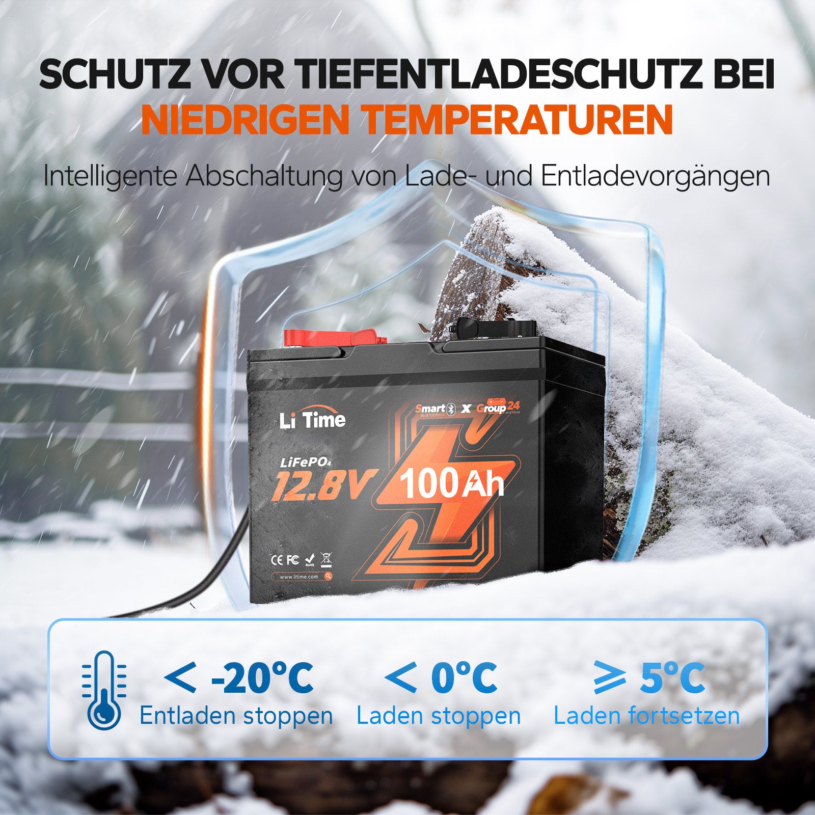 12v 100ah Batterie schutzt sich vor niederiger Temperatur