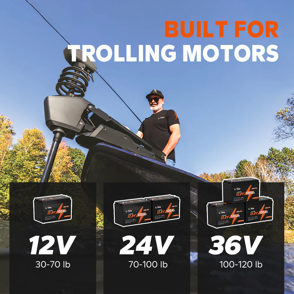 LiTime 12V 100Ah Trollingmotor LiFePO4-Batterie für Boot