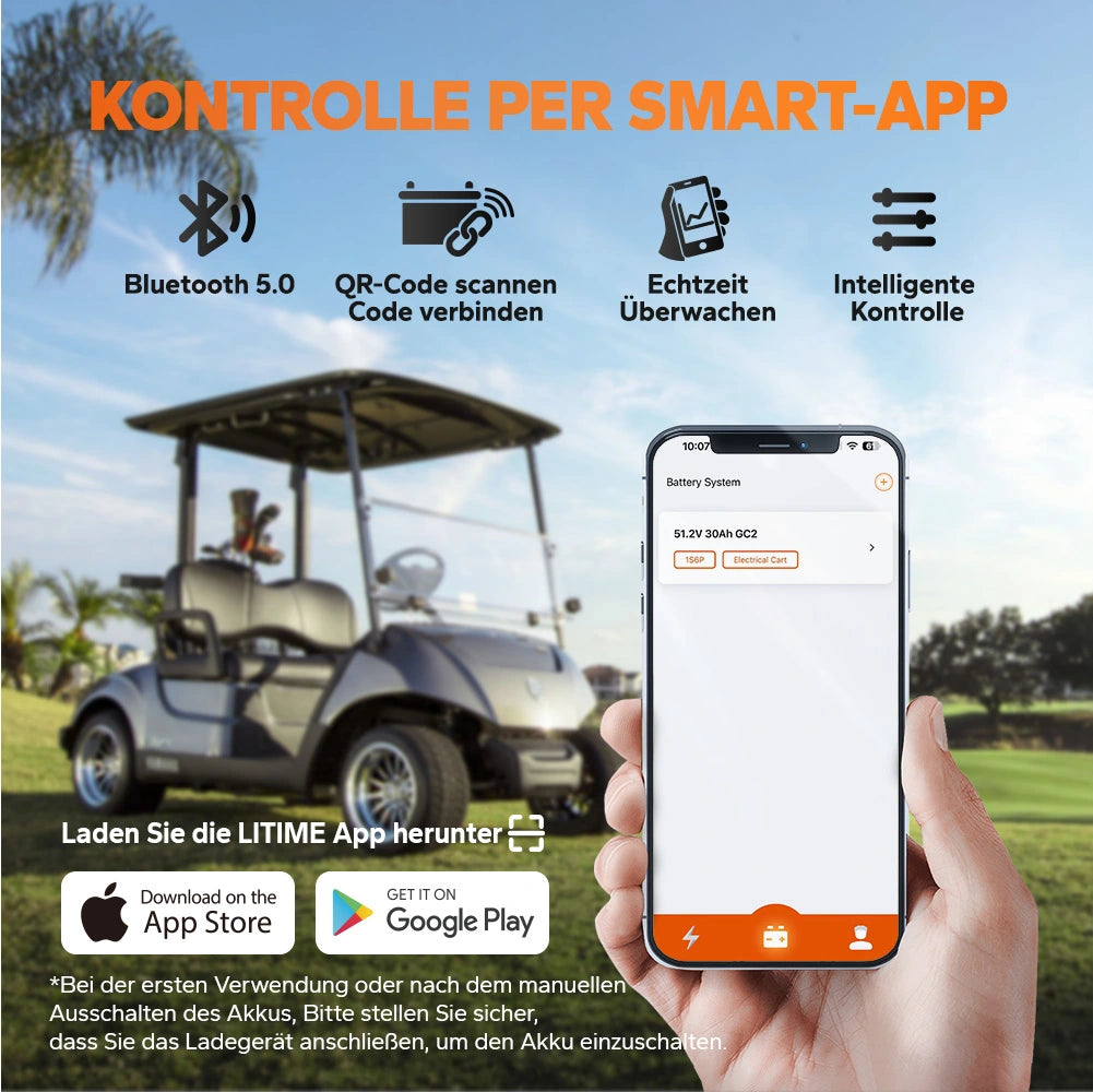 LiTime 48V 30Ah GC2 Bluetooth Lithium Batterie – Golfwagen & Kart Akku mit 100A BMS