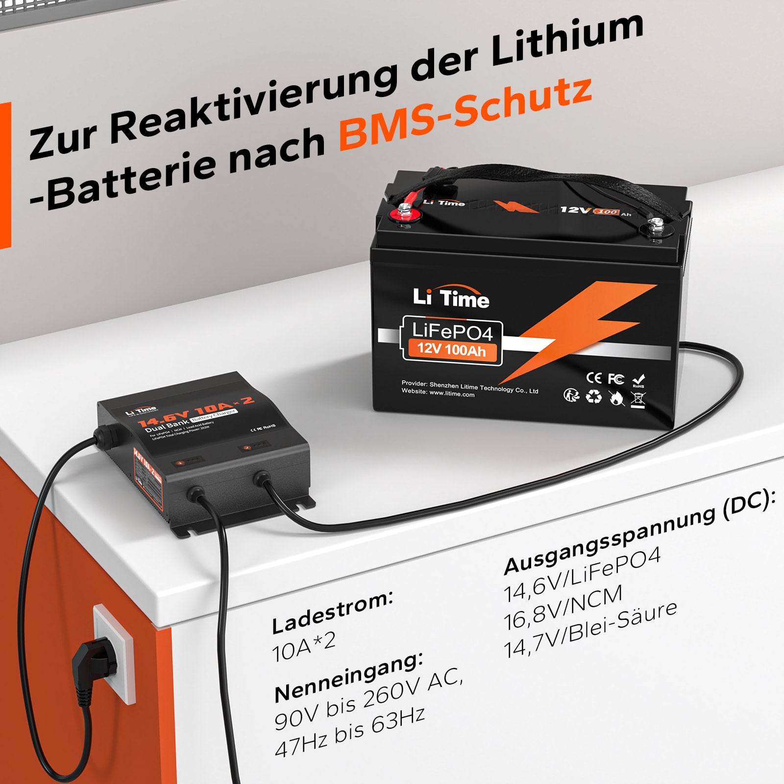 LiTime 2-Bank 14.6V 10A Batterieladegerät