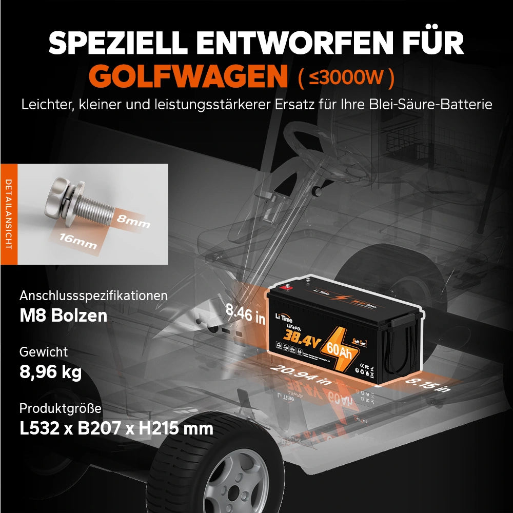 LiTime 36V 60Ah Kart und Golfwagen Deep Cycle Lithium Batterie