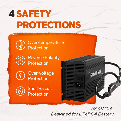 LiTime 58,4V 10A LiFePO4 Batterieladegerät für 51.2V LiFePO4 Batterie, mit intelligenter 0V-Ladefunktion