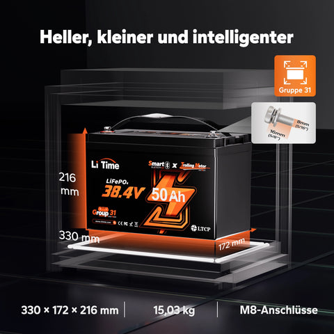 ⚡Precio anticipado de preventa: 499,99 €⚡LiTime 36V 50Ah Batería de litio Bluetooth Grupo 31 Motor de pesca por curricán marino