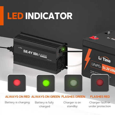 LiTime 58,4V 10A LiFePO4 Batterieladegerät für 51.2V LiFePO4 Batterie, mit intelligenter 0V-Ladefunktion