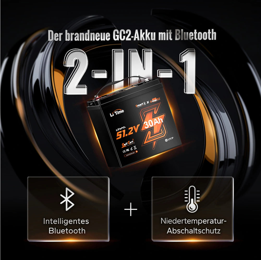 LiTime 48V 30Ah GC2 Bluetooth Lithium Batterie – Golfwagen & Kart Akku mit 100A BMS