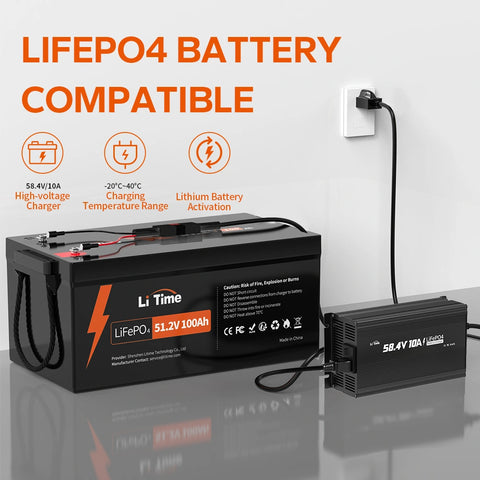 LiTime 58,4V 10A LiFePO4 Batterieladegerät für 51.2V LiFePO4 Batterie, mit intelligenter 0V-Ladefunktion