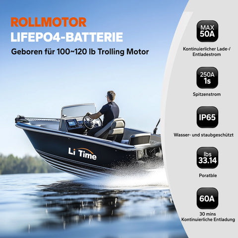 ⚡Vorverkauf-Frühbucherpreis:  €499,99⚡LiTime 36V 50Ah Bluetooth Lithium Batterie Group 31  Marine Trolling Motor