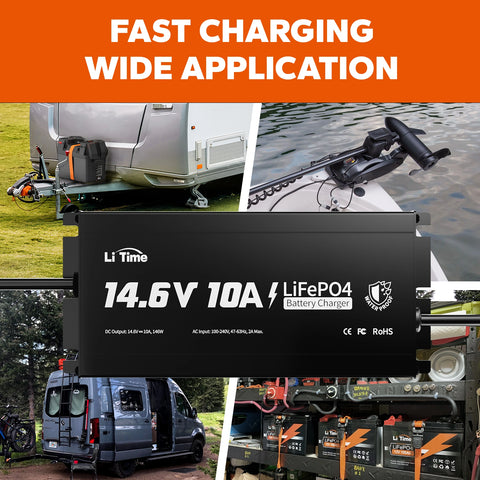 LiTime 12V 10A Lithium-Bordbatterieladegerät IP65 Wasserdicht