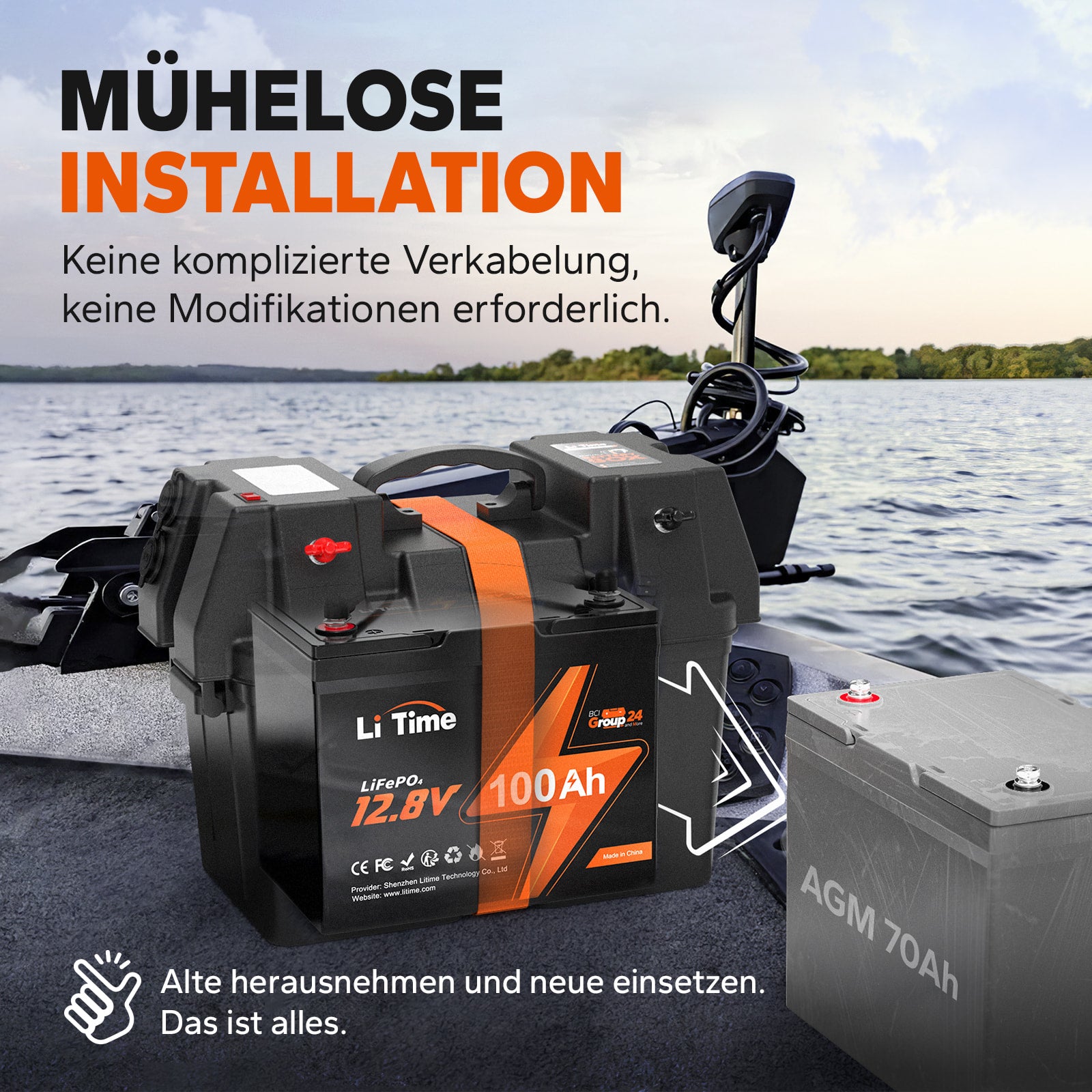 12V 100Ah Batterie für Boot