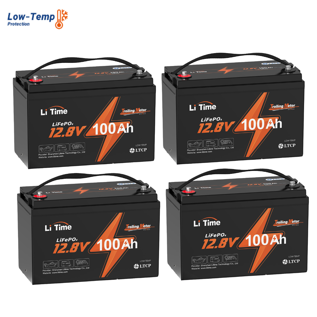 🔥Endpreis: €279,99🔥LiTime 12V 100Ah TM LiFePO4 Batterie,  Tieftemperaturschutz für Trollingmotor - 4 Pack