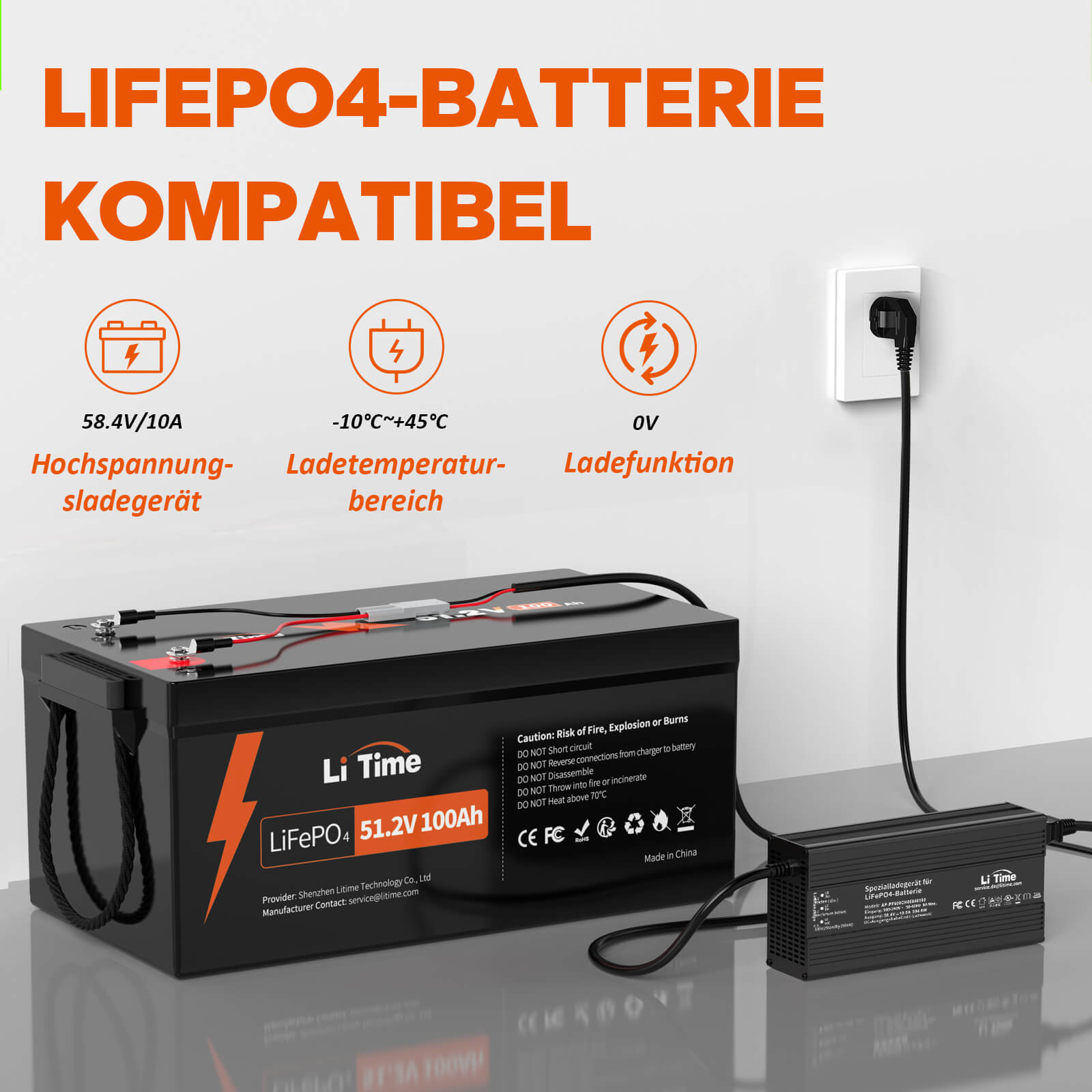 Batterieladegerät 12.8V · 10A für lifepo4-/LFP-Lithium-Batterien