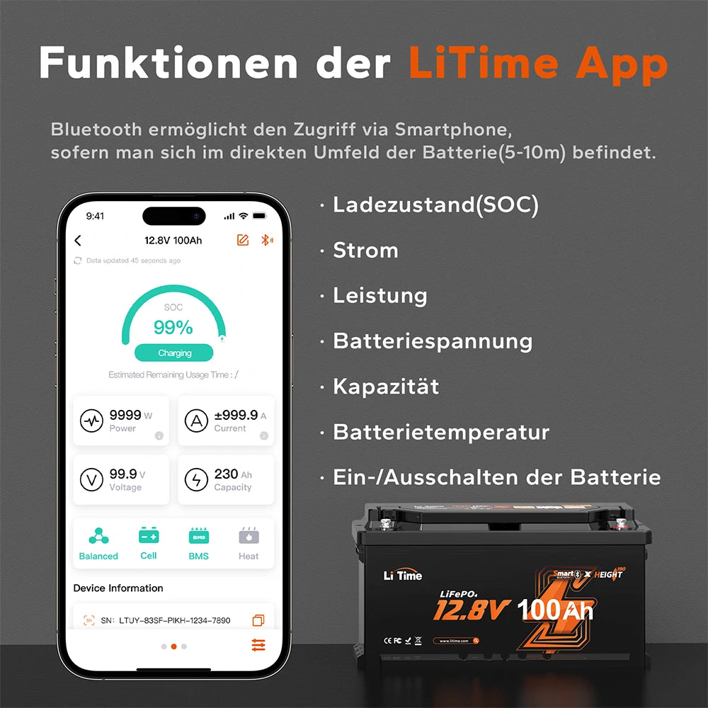 Smart Untersitz-LiFePO4-Batterie mit Bluetooth 5.0