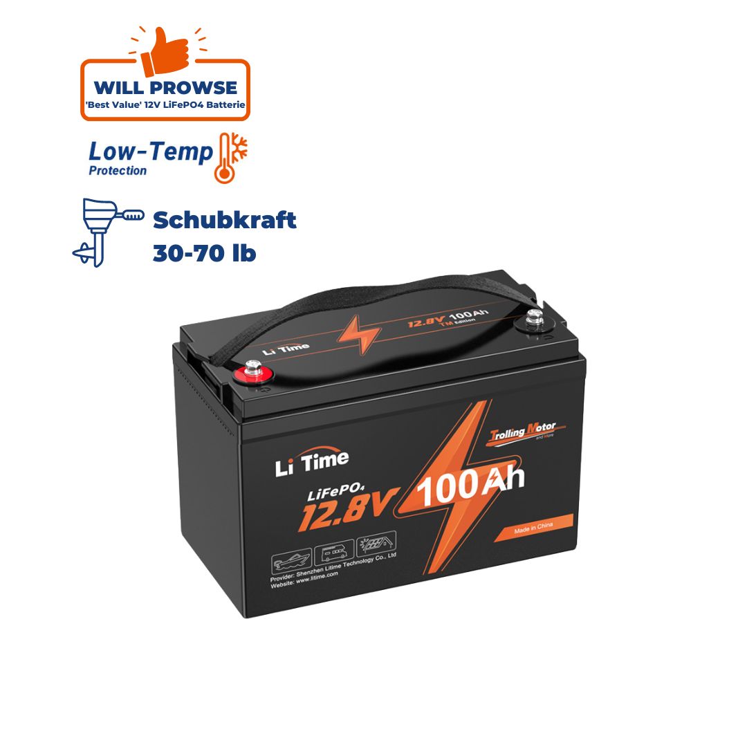 LiTime 12V 100Ah Lithium Ionen Akku 12v 100ah Bootsbatterie für Elektromotor