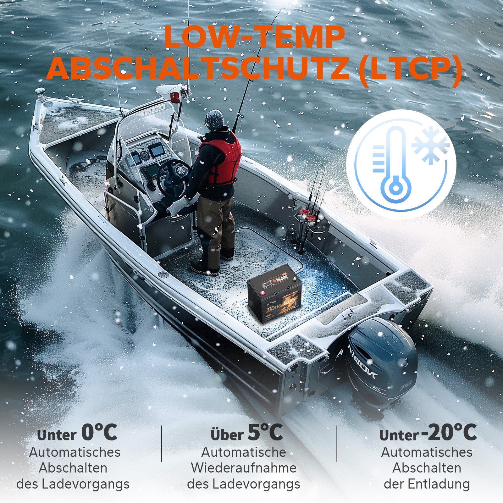 24V 50Ah Bluetooth Low-Temp Schutz Deep Cycle Lithium Batterie für Elektromotor-Boote