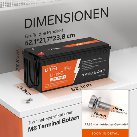 4 pack LiTime 12V 200Ah Plus Batterien & 1x kostenloses 14.6V 20A Ladegerät