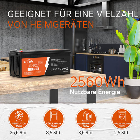 4 pack LiTime 12V 200Ah Plus Batterien & 1x kostenloses 14.6V 20A Ladegerät