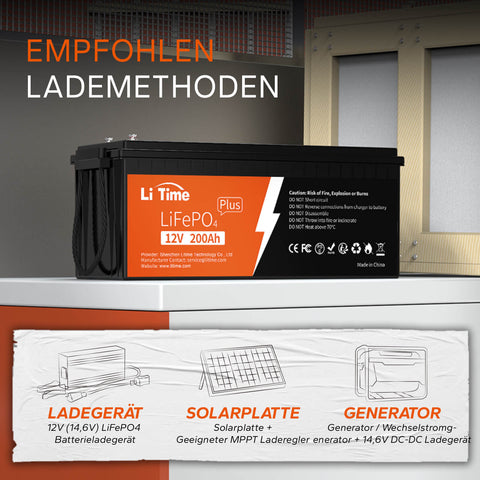 4 pack LiTime 12V 200Ah Plus Batterien & 1x kostenloses 14.6V 20A Ladegerät