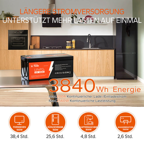 4 pack LiTime 12V 300Ah Batterien & 1x kostenloses 14.6V 20A Ladegerät